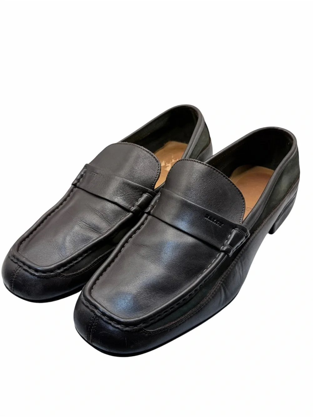 Bally Rumo Brown Leather & Green Suede Loafers Men’s 9E Made in Italy